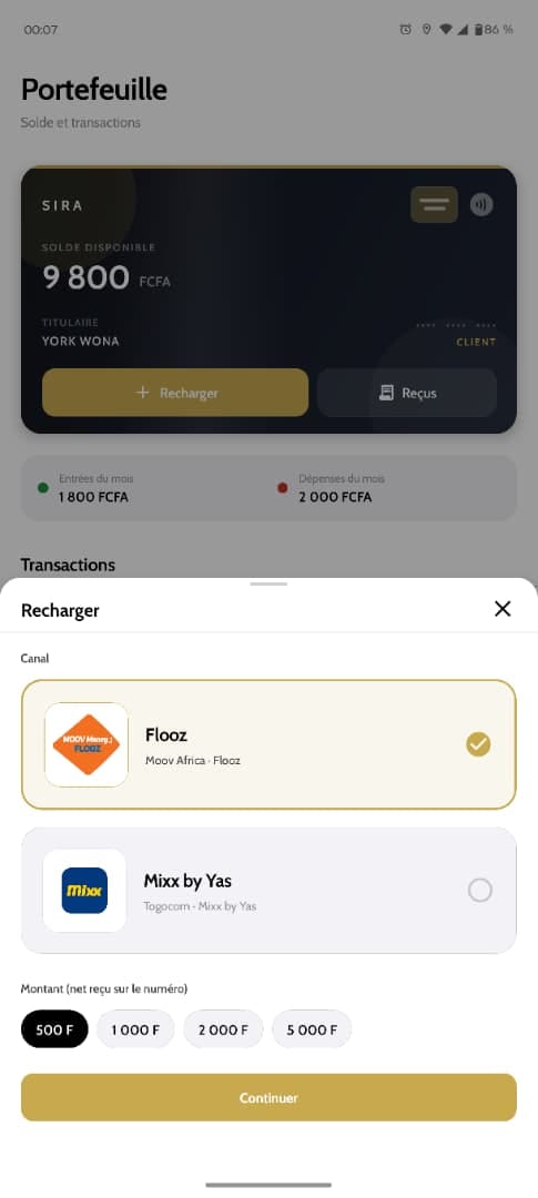 Recharger son portefeuille SIRA avec Flooz et Mixx
